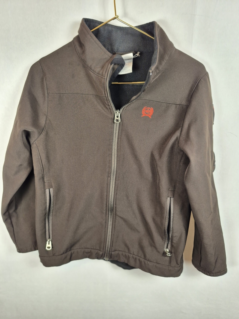 Cinch Brown Boys Softshell Jacket with Orange Logo Size 10